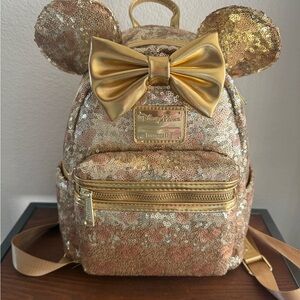NWT Disney Parks Gold Sequin Hidden Mickey Mini Backpack Loungefly